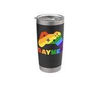 Videojuego Gaymer Gamepad para jugadores gay Rainbow Flag LGBT Vaso térmico de acero inoxidable de doble pared