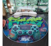Videojuegos Mandos Grafitis Alfombra Redonda 150 Cm con Azul - Antideslizante Lavable A Máquina Suave Y Duradera para Dormitorio Sala De Estar Cocina, Decoración