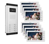 Videoportero con cable para apartamentos,2/3/4/5/6/8/10/12 unidades,Kit de videoportero de 7 pulgadas,Desbloqueo con una sola llave (1 Timbre + 8 Monitor)