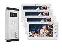 Videoportero con cable para apartamentos,2/3/4/5/6/8/10/12 unidades,Kit de videoportero de 7 pulgadas,Desbloqueo con una sola llave (1 Timbre + 4 Monitor)