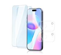 VideoSecu Paquete de 2+2 protectores de pantalla para iPhone 17 Pro, 2 unidades de vidrio templado + 2 protectores de lente de cámara, 9H+ antiarañazos, antihuellas, sin burbujas, película protectora