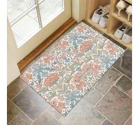 Vides Flores Felpudo 40 X 60 Cm, Estilo Pastoral Ruralalfombras para Puerta Entrada, Entrada Interior Antideslizante Lavable Absorbente Felpudo, Durazno Suave,Lavable A Máquina