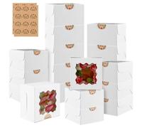VIDETOL 100 caja de regalo con ventana, 10,2 x 10,2 x 6,7 cm, para cupcakes, galletas y tartas, con pegatinas