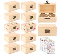 VIDETOL 12 mini cofres del tesoro de madera con tapa, caja de madera pequeña, caja de madera con tapa, caja de madera para pintar para cumpleaños, recuerdos y bricolaje