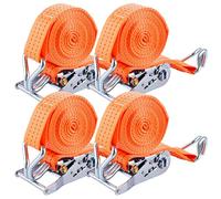 VIDETOL 4 correas tensoras con carraca y ganchos, 4 m, 2000 kg, 35 mm, correas de amarre, correas de amarre, color naranja para asegurar la carga, camping, eliminación de equipaje