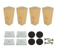 VIDETOL 4 patas para muebles de madera cuadrada, patas de mesa de 10 cm, patas de muebles de madera maciza, patas de cama de madera con placas de montaje, almohadillas de goma y tornillos, patas de