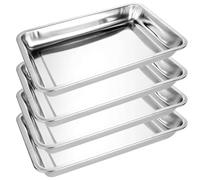 VIDETOL Bandeja para hornear de acero inoxidable de 4 piezas, 29 x 39 x 4,8 cm, bandeja para hornear rectangular, bandeja para hornear plateada, bandeja para hornear pequeña y profunda para horno, par
