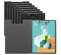 VIDETOL Pack de 8 portapapeles plegables A4, carpeta portapapeles 31,5 x 23,5 x 0,7 cm con tapa y clip metálico, carpeta de escritura negra para aula, oficina, restaurante