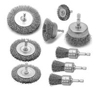 VIDICA Juego de 9 cepillos de pluma de alambre prensado grueso para taladro, cepillo de alambre de acero al carbono con vástago hexagonal de 1/4 pulgadas para quitar pintura y óxido