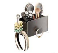 Vidonergy Estante de almacenamiento de baño gris de 16 x 10 x 8,1 cm, montado en la pared, sin taladro, acero al carbono, ABS, organizador para lazos para el cabello, peines, cremas y pequeños