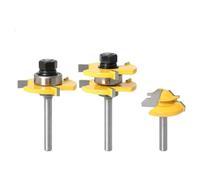 VIDOO 3Pcs Fresa Unión Machihembrada Inglete Bloqueo 45 Grados Juego Fresado Corte Madera-1/4 Pulgada