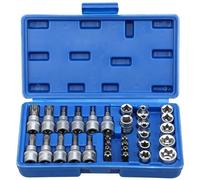 VIDOO Estuche Vasos Torx y E-Torx 34 Piezas Mando 1/4 3/8 1/2 Acero Cromo Vanadio con Caja Almacenamiento para Automoción y Reparación