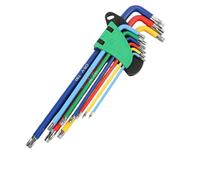 VIDOO Juego de 9pcs Llaves en Forma de L Acero Aleado S2 Curva 90 Grados CR-V Cabeza Esférica y Tipo M Anticorrosión Código Color-#B