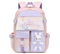VIDOSCLA Mochila de escuela primaria con diseño de lazo, con estampado de corazón/tacones altos, rosado-L, L
