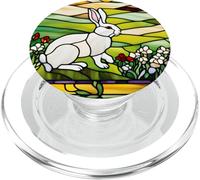 Vidriera, Blanco, Conejo, en, un, Campo, con, Flores PopSockets PopGrip para MagSafe