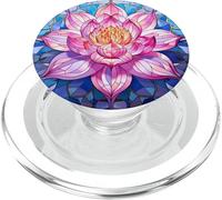 Vidriera Floral Azul Abstracto Flor de Loto PopSockets PopGrip para MagSafe