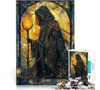 Vidriera Mago del Fuego Puzzle de 1000 Piezas para Adultos Juguetes adictivos Que desafían la Inteligencia Cerebral Mejorar la Memoria 38x26cm