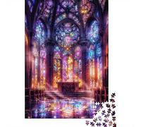 Vidrieras Catedral Puzzle de 1000 Piezas Papel para Adultos Interior Iglesia Relajante Decoración 70x50cm/1000pcs