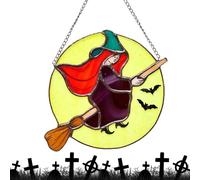 Vidrieras de brujas, adornos de brujas | Adorno del sol con la cara de la bruja de Halloween - Decoración gótica de bruja doméstica de acrílico, decoración artística de pared de s