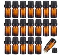 Vidrio Botella de Aceite Esencial Pack 20 Marrón, 5ml | Rellenable y Portátil, Cierre Hermético a Prueba de Fugas, para Loción y Uso Personal