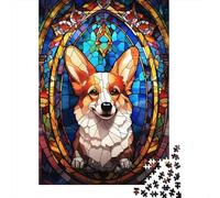 Vidrio Colorido Corgi Puzzle de 1000 Piezas Papel Puzzle para Adultos Arte Mosaico Decoración Hogar Relajante Regalo Familia 38x26cm/1000pcs