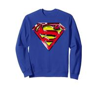 Vidrio con logotipo de DC Superman Sudadera, Unisex para adultos, Azul Real, L