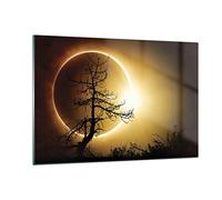 Vidrio Decorativo 120x80cm Moderno Horizontal Espacio Paisajes - 4349 | Eclipse Sol Árbol Cuadro sobre Vidrio Grande Arte mural Dormitorio Cuadros de Pared Impresión en Cristal Glasprint ARTTOR