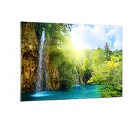 Vidrio Decorativo 120x80cm Moderno Horizontal Paisajes Naturaleza - 0157 | Cascada Bosque Cielo Cuadro sobre Vidrio Grande Arte mural Dormitorio Cuadros de Pared Impresión en Cristal Glasprint ARTTOR
