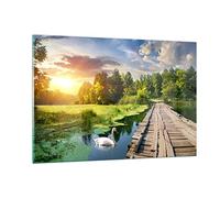 Vidrio Decorativo 120x80cm Moderno Horizontal Paisajes Puentes - 3179 | Arquitectura Paseo Cisne Cuadro sobre Vidrio Grande Arte mural Dormitorio Cuadros de Pared Impresión en Cristal ARTTOR