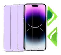 Vidrio templado antiluz azul para iPhone 14 Pro (paquete de 3) con alineador general, 9H cristal protector de pantalla