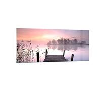 Vidrios decorativos 100x40cm Cuadro Sobre Vidrio Moderno Mañana salida del sol niebla lago Grande Cocina Cuadros Pared Impresiones Decoracion Salon Impresión en Cristal Wall Art Prints GAB100x40-2593