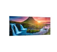 Vidrios decorativos 100x40cm Cuadro Sobre Vidrio Moderno Puesta de sol cascada islandia volcán Grande Cuadros Pared Impresiones Decoracion Salon Impresión en Cristal Wall Art Prints GAB100x40-2963