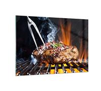 Vidrios decorativos 100x70cm Cuadro Sobre Vidrio Moderno Carne parrilla llamas comida Grande Cocina Cuadros Pared Impresiones Decoracion Salon Impresión en Cristal Wall Art Prints GAA100x70-2865