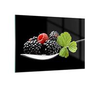 Vidrios decorativos 100x70cm Cuadro Sobre Vidrio Moderno Cuchara frambuesa zarzamora fruta Grande Cocina Cuadros Pared Impresiones Decoracion Salon Impresión en Cristal Wall Art Prints GAA100x70-2202