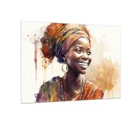 Vidrios decorativos 100x70cm Cuadro Sobre Vidrio Moderno Mujer Afroamericano Retrato Grande Cocina Cuadros Pared Impresiones Decoracion Salon Impresión en Cristal Wall Art Prints GAA100x70-5767