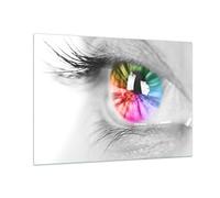 Vidrios decorativos 100x70cm Cuadro Sobre Vidrio Moderno Ojo arco iris pestañas gráficos Grande Cocina Cuadros Pared Impresiones Decoracion Salon Impresión en Cristal Wall Art Prints GAA100x70-2644