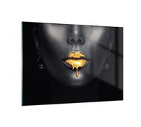 Vidrios decorativos 100x70cm Cuadro Sobre Vidrio Moderno Oro Boca Negro Grande Dormitorio Cocina Cuadros Pared Impresiones Decoracion Salon Impresión en Cristal Wall Art Prints Decor GAA100x70-4460