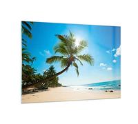 Vidrios decorativos 100x70cm Cuadro Sobre Vidrio Moderno playa palmera mar Grande Dormitorio Cocina Cuadros Pared Impresiones Decoracion Salon Impresión en Cristal Wall Art Prints GAA100x70-3570