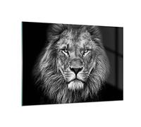 Vidrios decorativos 100x70cm Cuadro Sobre Vidrio Moderno Retrato León Blanco Y Negro Grande Cocina Cuadros Pared Impresiones Decoracion Salon Impresión en Cristal Wall Art Prints GAA100x70-4494