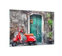 Vidrios decorativos 100x70cm Cuadro Sobre Vidrio Moderno Scooter transporte italia retro Grande Cocina Cuadros Pared Impresiones Decoracion Salon Impresión en Cristal Wall Art Prints GAA100x70-2571
