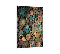 Vidrios decorativos 80x120cm Cuadro Sobre Vidrio Moderno Cubo Mosaico Patrón Grande Dormitorio Cocina Cuadros Pared Impresiones Decoracion Salon Impresión en Cristal Wall Art Prints GPA80x120-5849