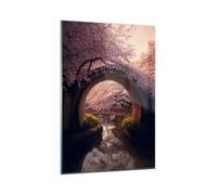 Vidrios decorativos 80x120cm Cuadro Sobre Vidrio Moderno Puente Japón Cereza Japonesa Grande Cocina Cuadros Pared Impresiones Decoracion Salon Impresión en Cristal Wall Art Prints GPA80x120-5735