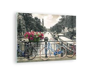 Vidrios decorativos Ámsterdam Bicicletas Puente Cuadro Sobre Vidrio Moderno 70x50cm Decoracion Salon Dormitorio Cocina Cuadros Pared Impresiones Impresión en Cristal Wall Art Prints GAA70x50-4503