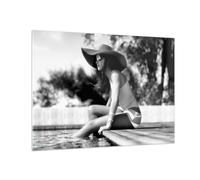 Vidrios decorativos Mujer Sombrero Piscina Cuadro Sobre Vidrio Moderno 70x50cm Decoracion Salon Dormitorio Cocina Cuadros Pared Impresiones Impresión en Cristal Wall Art Prints Decor GAA70x50-5265