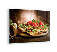 Vidrios decorativos Pizza vegetariana italia comida Cuadro Sobre Vidrio Moderno 70x50cm Decoracion Salon Dormitorio Cocina Cuadros Pared Impresiones Impresión en Cristal Wall Art Prints GAA70x50-2540