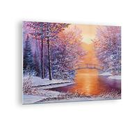 Vidrios decorativos Puente Nieve Bosque Cuadro Sobre Vidrio Moderno 70x50cm Decoracion Salon Dormitorio Cocina Cuadros Pared Impresiones Impresión en Cristal Wall Art Prints Decor GAA70x50-4545
