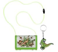 VIDSTW 1 Cartera Niño Y 1 Llavero Portatarjetas Colgante Diseño de Dinosaurio Monedero Niño Ajustable Tarjetero Colgante Cartera Monedero para Navidad Cumpleaños Año Nuevo
