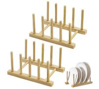 VIDSTW 2 Piezas Organizador de Platos 4 Compartimentos Escurridor Platos Dish Drying Rack Diseño Hueco Escurreplatos Madera Resistente Humedad para Tazón Taza Platillo Libro (17 x 12 x 10 CM)