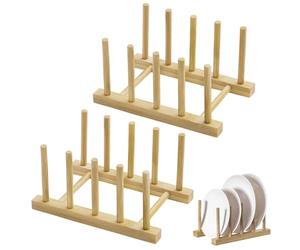 VIDSTW 2 Piezas Organizador de Platos 4 Compartimentos Escurridor Platos Dish Drying Rack Diseño Hueco Escurreplatos Madera Resistente Humedad para Tazón Taza Platillo Libro (17 x 12 x 10 CM)