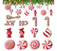 VIDSTW 24 Piezas Bastones Caramelo Navidad con Agujero Caramelos Navidad con Cuerda de Cáñamo de 8M Candy Cane Se Puede Colgar para Marco Puerta Ventana Repisa Chimenea Envoltura Regalos